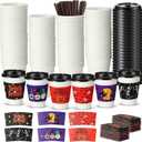 Meanplan 60 Set Halloween Disposable Coffee Cups with Lids Stir Straws and Sleeves 12 oz Coffee Paper Cups Halloween Party Supplies for Tea Juice Hot Chocolate Cafe Shops (Pumpkin)