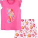 Toddler Girls Summer Outfit Cotton Flutter Sleeve Tank Top and Shorts Cute Clothing Set Size 2T 3 7Y (Pink)