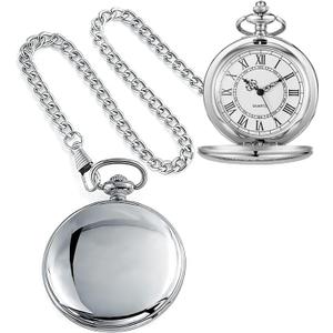 Smooth Pocket Watch Alloy Steel Quartz Roman/Arabic Numerals with 37cm Chain for Father's Day Xmas Best Gifts (CF1002)