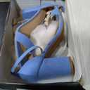 PARTY Women's Chunky Heels Open Toe Ankle Strap 3 inch Heeled Sandals (8, Light Blue)