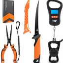 KastKing ToughTide Fishing Tool Kit, Rechargeable Digital Fish Scale with Lip Grip & Tape Measure, 7 Fillet Knife with Sheath & Sharpener, 8 Split Ring Fishing Pliers