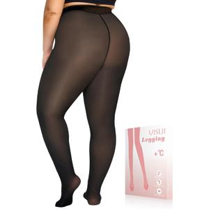 UISLII Plus Size Fleece Lined Tights Women,Warm Pantyhose Leggings Women,Fake Translucent Thermal Skin Colored Tights Winter. (X-Large-XX-Large Plus)