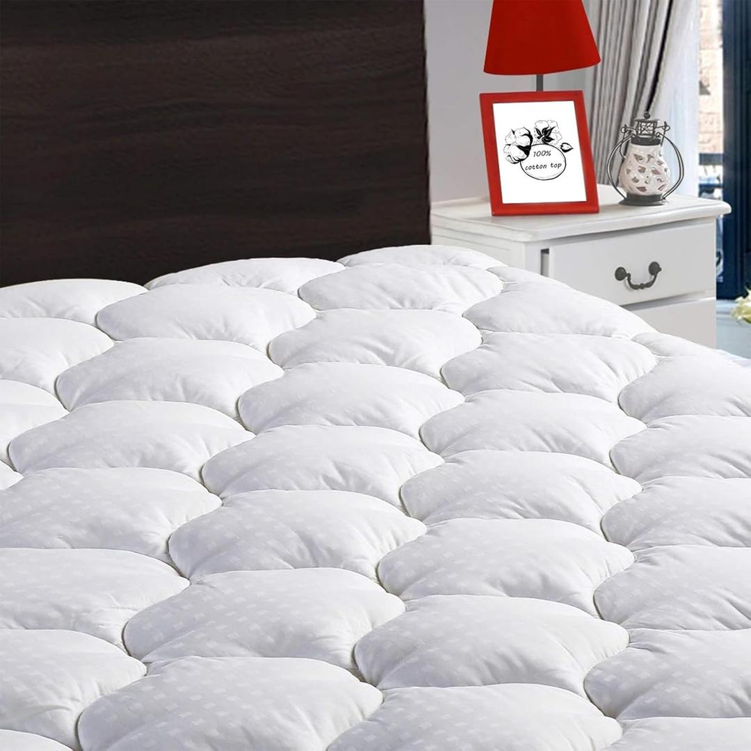 LEISURE TOWN Queen Mattress Pad Fitted Quilted Cotton Mattress Cover Cooling Soft Pillow Top Mattress Topper with Down Alternative Filling Mattress Protector with 8-21 Deep Pocket (60x80 White)