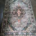 4x6.5 Green Boho Area Rug Vintage for Kitchen Living Room Bedroom Dining Room Office Non Slip Low Pile Indoor Floor Distressed Carpet