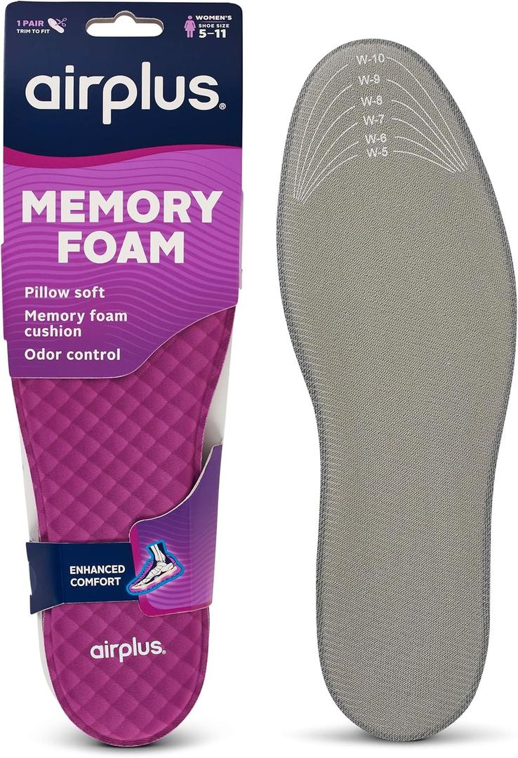 Airplus Memory Comfort Shoe Insoles With Memory Foam for Pressure Relief, Ideal For Men and Women, 5-11