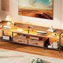 Huuger TV Stand for 75 80 Inch TV, Entertainment Center with Power Outlets and LED Lights, 70.9 Inch TV Console for Living Room, Media Console with Drawers and Shelves, Rustic Brown