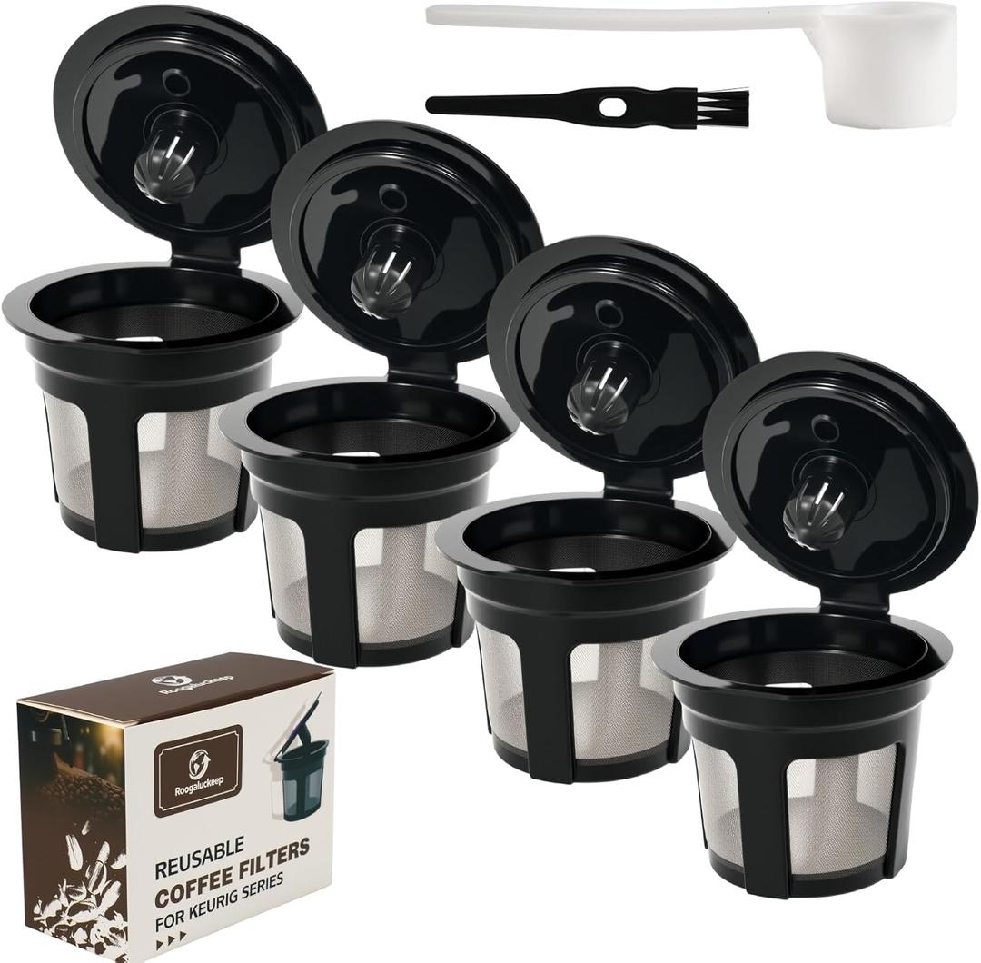 Reusable K Cup for Keurig, Black BPA Free Refillable K-Cup Pod Coffee Filters, Universal Fit Refillable Filters for Keurig 1.0 and 2.0 Coffee Maker (Black- 4 Park)