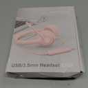 JIAMQISHI USB Headset with Microphone for PC, On-Ear Computer Laptop Headphones with Noise Cancelling Mic in-line Control for Home Office Online Class Zoom (USB+3.5mm, Pink)