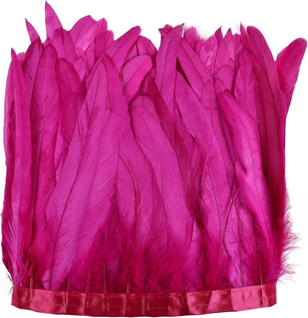Daieeparty Hot Pink Rooster Fringe Trim 2.15Yard 8-10inch for Feather Shawl Cape,DIY Sewing Craft Clothing Wedding Decoration