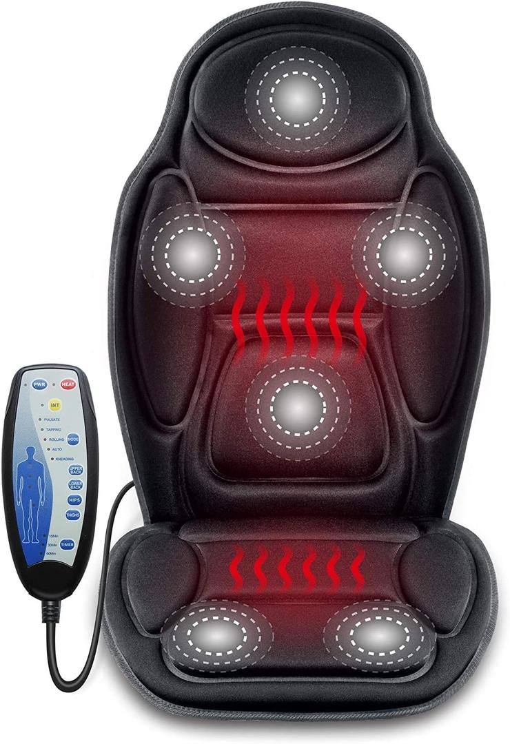 Snailax Massage Seat Cushion - Back Massager with Heat, 6 Vibration Massage Nodes & 2 Heat Levels, Massage Chair Pad for Home Office Chair, Black