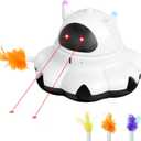 MIKK Cat Laser Feather Toy 2-in-1 Interactive for Indoor Cats Automatic with Remote Control USB-C Rechargeable, No Batteries Needed, Easy Setup, Multi-Cat Use Electronic Kitten Exercise Toy (White)