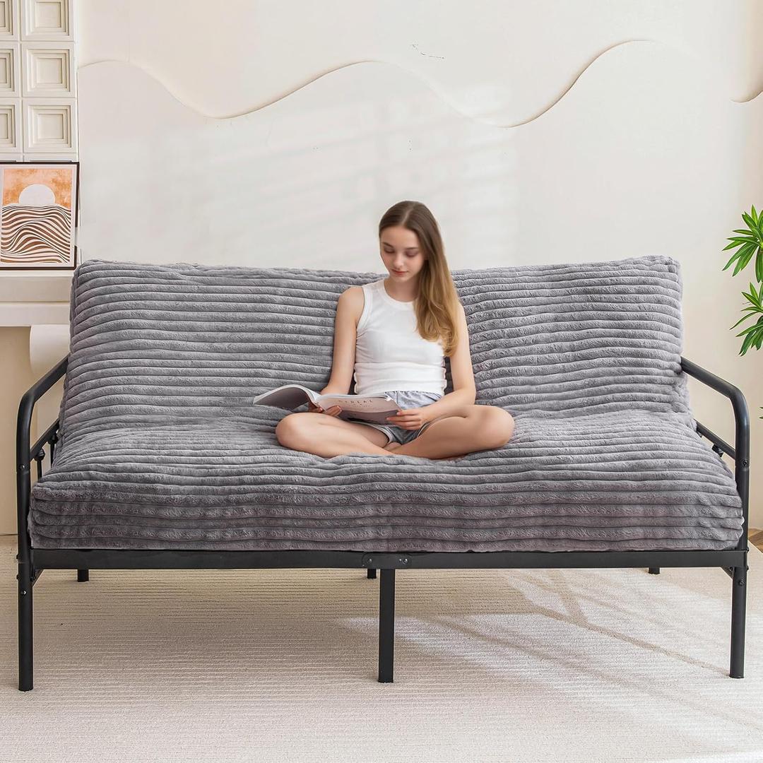 YOSHOOT 6 Inches Futon Mattress Full Size, Thick Futons Sofa Bed Couch, Floor Mattress for Adults, Shredded Foam Filling(Frame Not Included), Medium Firm (Grey)