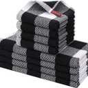 Homaxy Kitchen Towels and Dishcloths Set, 12 x 12 and 13 x 28 Inches, Set of 8 100% Cotton Waffle Weave Check Plaid Kitchen Dish Towels, Super Soft and Absorbent Dish Cloths, White & Black
