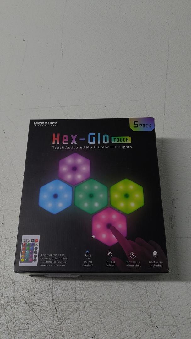 Merkury Innovations Hex Glo Touch Activated Multi Color LED Lights | Modular, Touch-Sensitive and Remote-Controlled RGB Lighting | Aesthetic Room Decor | 16 Colors | 5 Pack