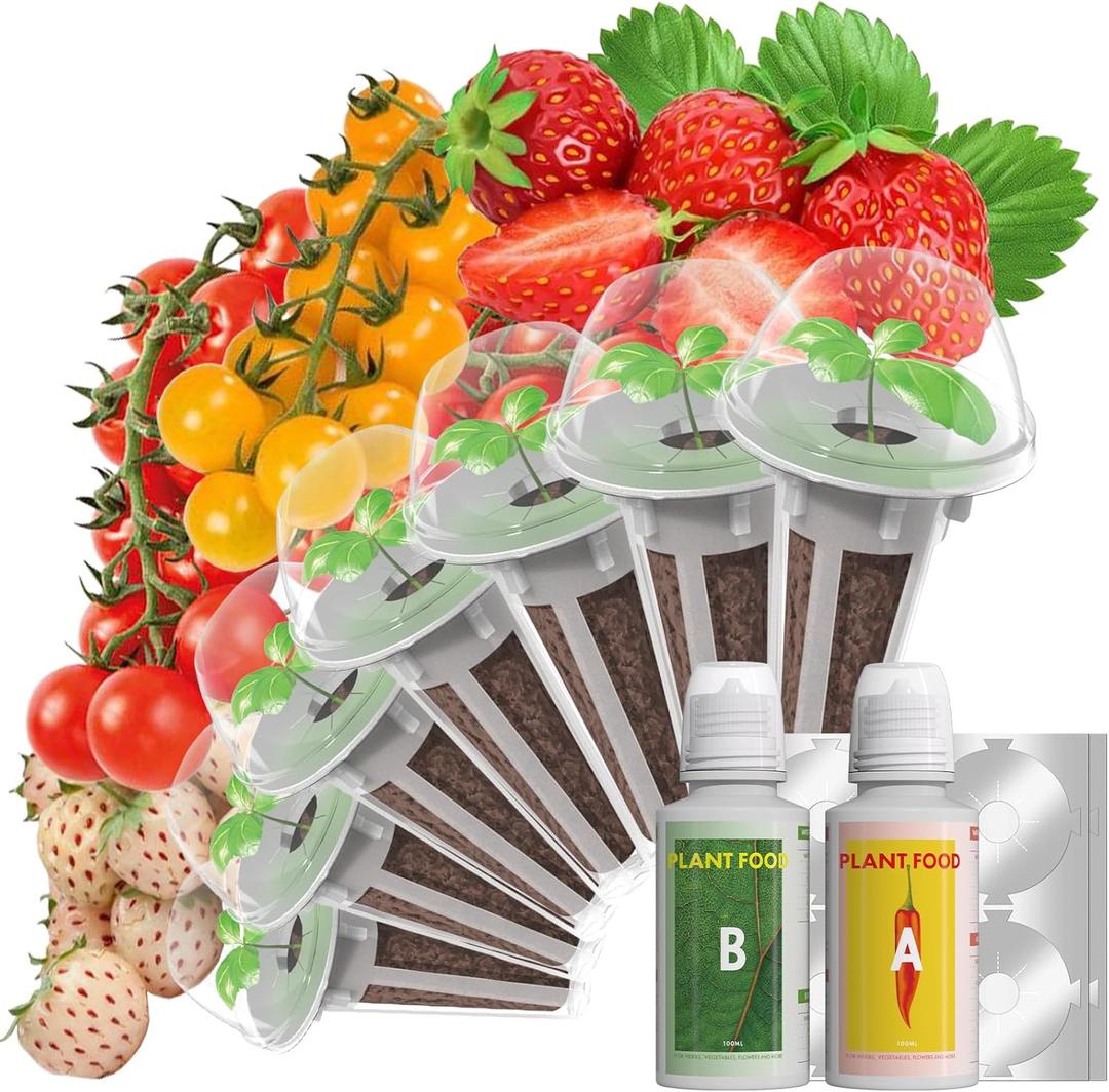 Strawberry Seed Pods for AeroGarden, Ahopegarden, iDOO Hydroponics Growing System, 350 Seeds+ Germination Including Red Cherry Tomato Golden Cherry Tomato, White Strawberry, Red Strawberry (7-Pods) (Fruit)