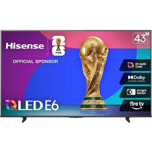 Hisense 43" E6 Cinema Series Hi-QLED 4K UHD Smart Fire TV (43E6QF, 2025 Model) - AI Light Sensor, Dolby Vision  Atmos, Voice Remote with Alexa, Motion Rate 120, HDR 10+ Adaptive, Game Mode Plus