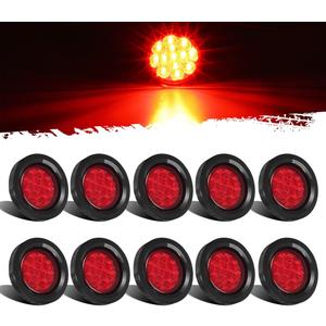 Partsam 10Pcs 2.5" Round Red 13Led Side Marker Clearance Lights [DOT Approved] with Light Grommet and Wire Pigtail for Trailer Truck RV, Flush Mount Waterproof Sealed, 12V