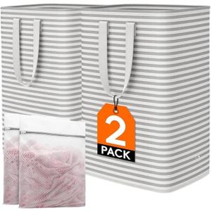 2 Pack Laundry Baskets,Waterproof Collapsible Large Laundry Hamper Bag,home storage,with Easy Carry Handles Rv Essentials,Laundry Room College Dorm Bedroom(White and blcak, 72L)