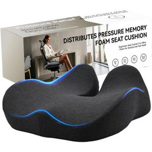 Memory Foam Seat Cushion for Office Chair, Car, Wheelchair  Coccyx Tailbone Support Pad for Sciatica & Back Pain Relief, Ergonomic Chair Cushion for Home, Travel, Work Desk (Dark Gray)