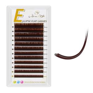 GLAMLASH Cashmere Ellipse Flat Lashes Split Tip Eyelash Extensions Natural Matte Soft Lightweight Classic Lash Extensions Professional Salon Use(0.15,C,8-15mm,ReddishBrown)