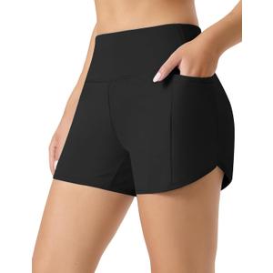 Swim Shorts Women 4" Tummy Control Tankini Shorts UPF50+ High Waisted Swimsuit Bottoms (Black, XXL)