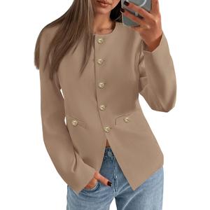 PRETTYGARDEN Women's 2026 Fall Blazers Button Down Fitted Lightweight Dressy Work Suit Jackets Trendy Business Casual Outfits (Khaki,Small) (Beige, S)