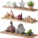 3-Piece Invisible Floating Shelves Set, Wall Mounted Storage, 21.5" Long and 20 lbs Capacity, Sturdy Metal with Protective Coating, Oak
