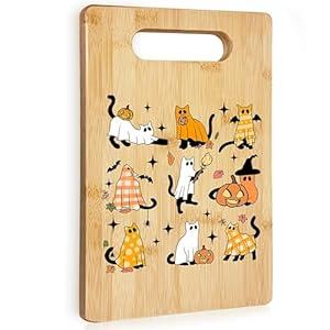 RYYCDOI Halloween Ghost Black Cat Cutting Chopping Board for Kitchen, Black Cat Halloween Kitchen Decor, Witchy Ghost Pumpkin Bamboo Cutting Boards for Friends Family Party Hostess
