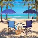 2 Pack Beach Chair with Umbrella Folding Camping Beach Chairs with Canopy Portable Chairs with Cup Holder Carrying Bag for Camping Hiking Travel Picnic Outdoor Events(Dark Blue and Blue)