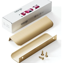 Satanga Edge Finger Tab Pulls for Cabinets Invisible Kitchen Concealed Aluminum Flat Hidden Drawer Pull Modern Pack of 5 Matte Brushed Gold 2-1/2 inch Easy Installation