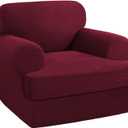 PrinceDeco 2 Pieces Armchair Slipcover Stretch Couch Covers for T Cushion Chair Slipcovers Soft Arm Chiar Cover Furniture Covers with 1 Individual T Shape Seat Covers Width Up to 40", Burgundy