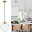 11.8in Hammered Glass Pendant Light, Large Mid Century Modern Pendant Lights Kitchen Island, Brass Fininsh Hanging Light for Dining Room Over Table Sink Hallway, Gold & Hammered 1 Pack