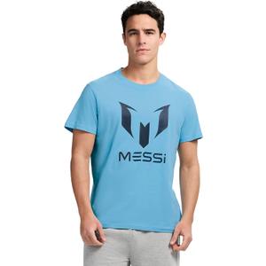 Messi Mens Wingstar Logo Tee, Lifestyle Short Sleeve T-Shirt, Standard Fit with Graphic (Small, Air Blue)