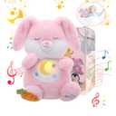 Breathing Stuffed Animal, Soothe Snuggle Pink Easter Bunny Stuffed Animal for Anxiety Adults and Kids, Volume Control Soothing Bunny Plush with Realistic Breathing and Lights, Easter Basket Stuffers