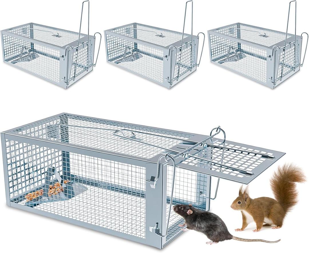 4 Packs Humane Rat Trap Outdoor, Wanqueen Humane Mouse Traps Indoor, Small Rodent Chipmunk Squirrel Trap and Other Live Animal Cage Catch and Release