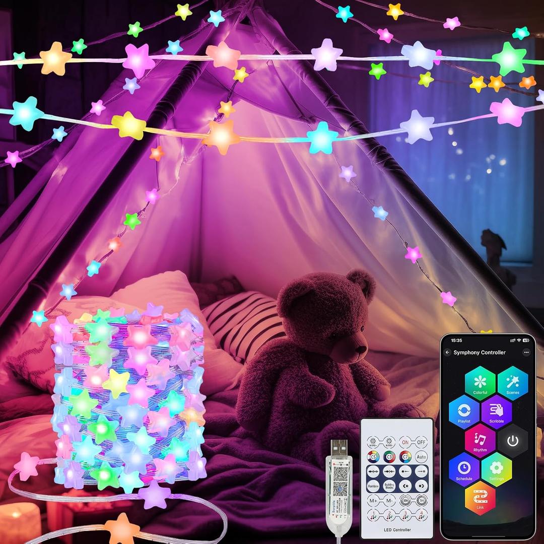 Smart Star Fairy Lights Plug in, 33Ft 16 Million Color Changing String Lights RGB Built in Chip APP & Remote Control DIY Music Sync Twinkle Light for Bedroom Christmas Decoration Christmas Gift