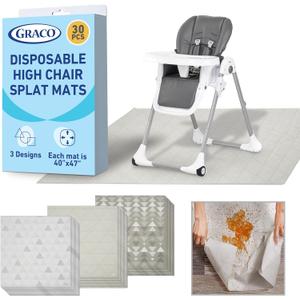 Graco Baby Disposable Splat Mats, 30 Sheets with Assorted Designs, 47" x 40", Eco-Friendly Floor Protector for Mealtime, Home & Restaurant Use (Port 30 Pack)