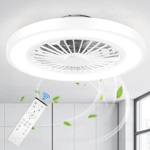 Ceiling Fans with Lights and Remote, 22 Inch Enclosed Bladeless Dimmable Ceiling Fans Flush Mount, Black Modern Low Profile Ceiling Fan with Light for Bedroom, Kitchen, Living Room, Dining Room