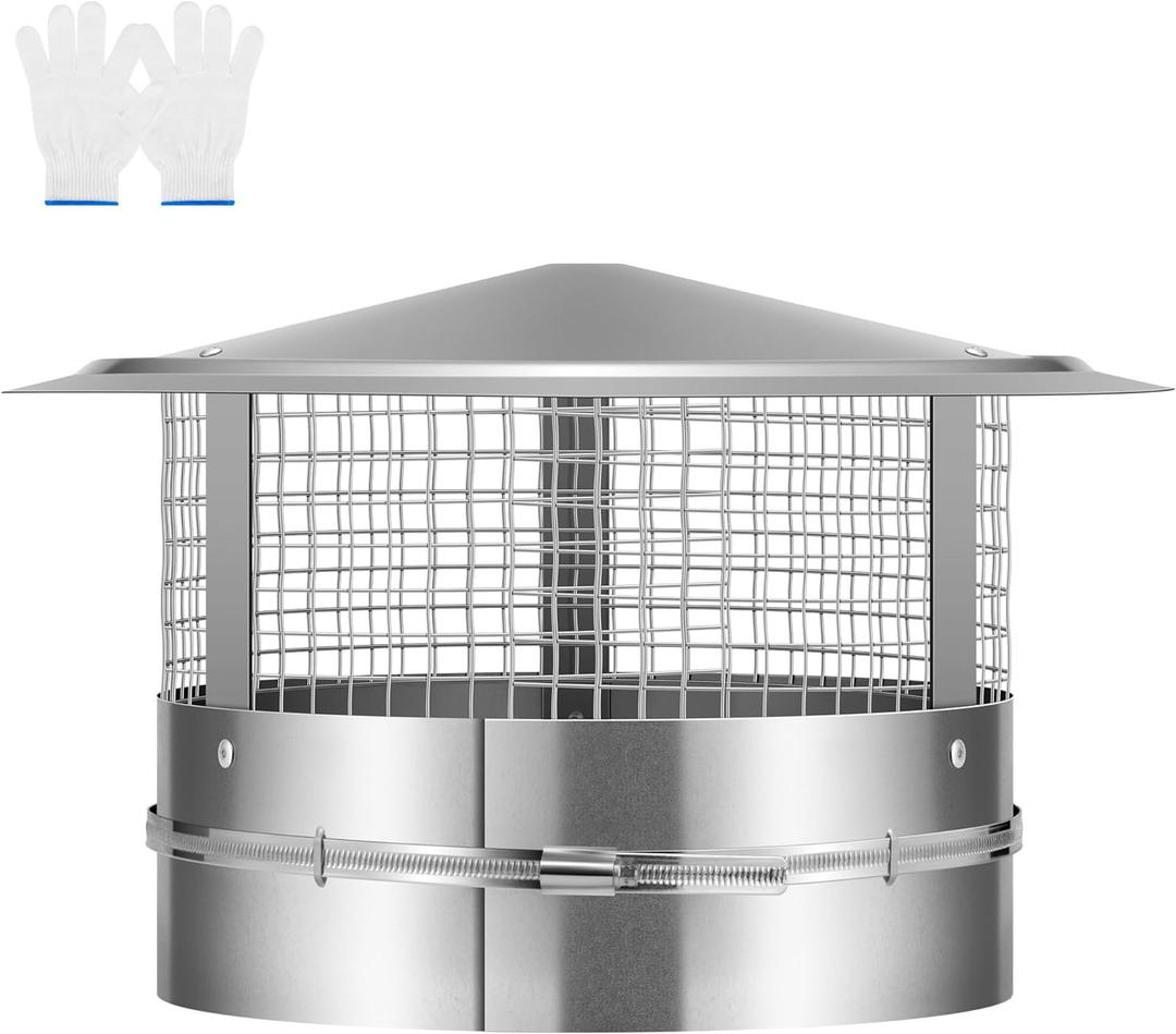 VIVOHOME 12" Cone Top Chimney Cap with Screen, Round Roof Rain Chimney Cover, Galvanized Steel Fireplace Exhaust Cap, Adjustable Roof Cap for Vent