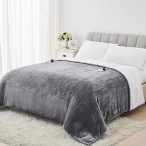 Homemate Heated Electric Blanket Queen Size - 84"x90" Heating Bed Blanket Throw with 10 Heating Levels 8 Hours Auto Off Fast Heating Over-Heat Protection Ultra Soft Flannel ETL Certified, Grey (Queen 84"x90")