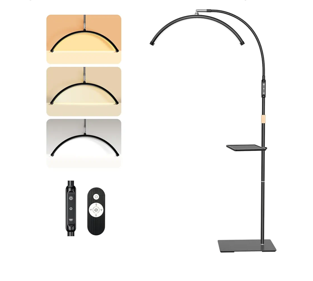 Lash Lamp, Large Half Moon Light For Lash Tech Nail Tech Tattoo Artist And Skincare, Adjustable Gooseneck LED Moon Lash Light, Dimmable Brightness and Color Modes, With Tool Tray