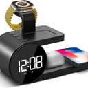 Brookstone 4-in-1 Wireless Charging Station: Stylish | Compatible for iPhone 15,14,13,12 Pro Max Series, All iWatch Series, Compatible with Airpods 3,2 Pro| Wireless Charging Station with Clock. (Black)