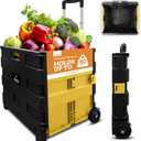 Inspired Living Ultra-Slim Rolling Collapsible Storage Pack-N-Roll Utility-carts, with Telescopic Handle, for Home, Garden, Shopping, Office, School use, Large, Yellow & Black