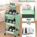 ALVOROG 3 Tier Rolling Cart with DIY Pegboards Metal Utility Cart with Wheels Handles Baskets Hooks, Storage Cart for Office Kitchen Bathroom(Green)