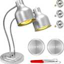 Original Food Heat Lamp, 500W Commercial Silver Food Warmer Light with 3 Bulbs, Adjustable and Flexible Buffet Heating Lamp for Catering, Restaurant, Party (Includes Plates & Tong)