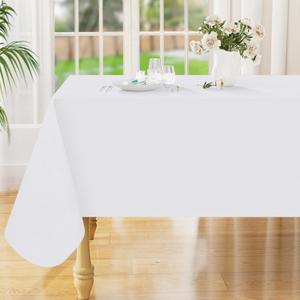 Smiry Rectangle Table Cloth 60x144 Inch, Waterproof Wipeable Vinyl Tablecloths Protector, Oil Spill Proof Plastic Table Cover for Dining, Picnic, Camping, Outdoor, White