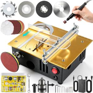 Mini table Saw,mini Table Saws for Crafts,Dual Motors & Switches,small table saw with adjustable cutting angle,depth,and speed,All-in-One Cutting/Grinding/SandingTool,Creat for Hobbyists Model Maker