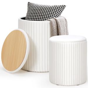 DUMOS Round Ottomans with Storage, Vanity Stool, Foot Stool, Set of 2