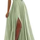 MisShow Women's Spaghetti Straps Prom Dresses with Slit Satin Bridesmaid Dress Long Evening Formal Party Gown