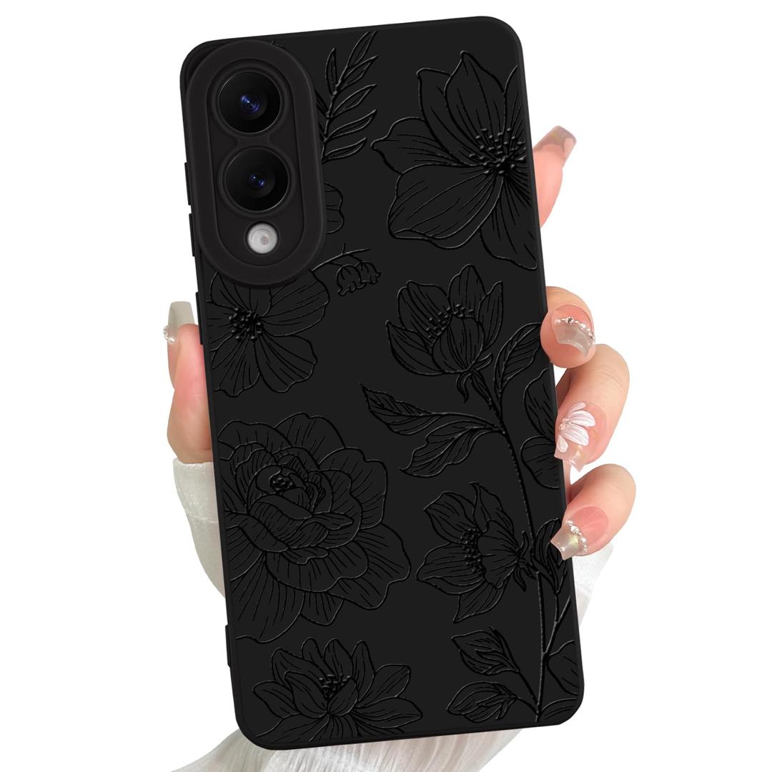 LEOMAKRON for Samsung Galaxy S25 Edge Case Black Floral Lotus Pattern